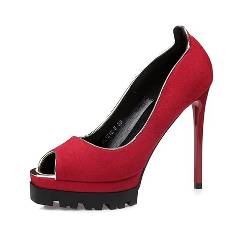 Modest Simple Red Street Wear Suede Womens Shoes 2020 12 Cm Stiletto Heels Open Peep Toe