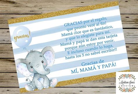 Baby Shower Thank You Card Espa Ol X Baby Shower Tarjeta De Etsy