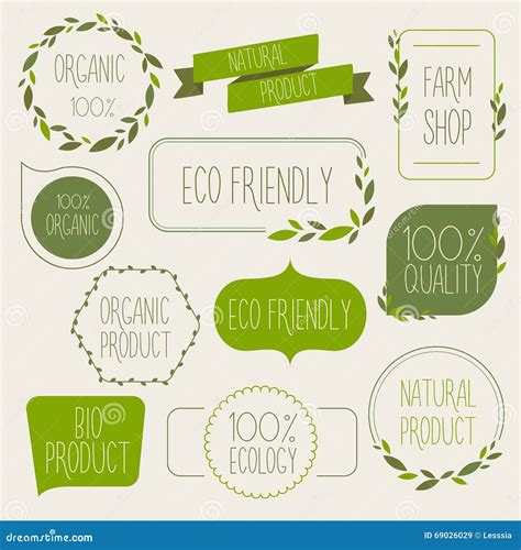 Set Of Green Labels Isolated On A White Background Vegan Eco Bio