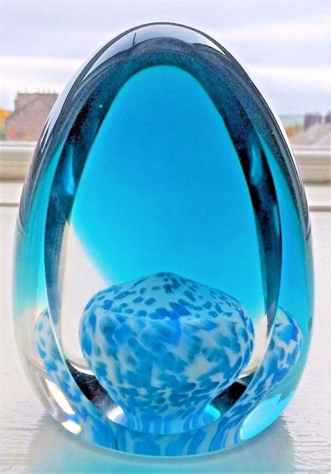 Caithness Glass Domed Paperweight With Blue White Ground 9 Cm High Pottery Porcelain