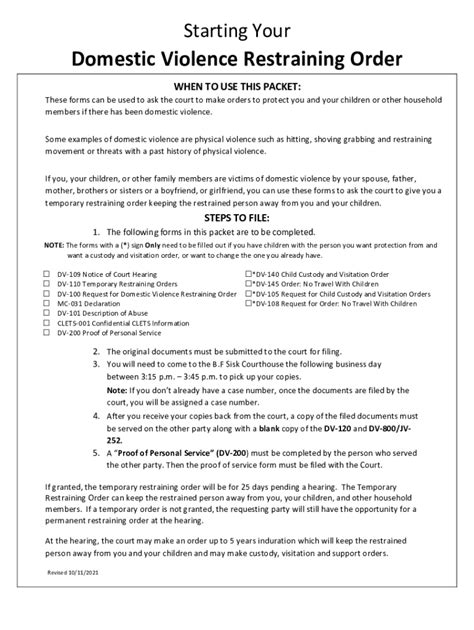 Fillable Online Domestic Violence Restraining Order Fax Email Print