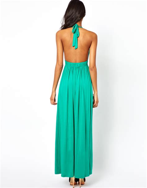 Lyst Asos Plunge Halter Maxi Dress In Green