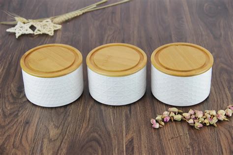 Eco Friendly Ceramic Spice Storage Canister For Storage Jar With Bamboo