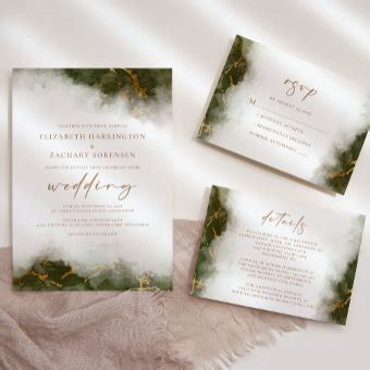 Elegant Olive Green Gold Marble Wedding Invitation Zazzle