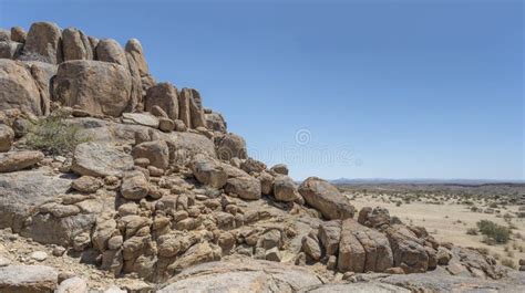 Big Dolerite Boulders Butte In Desert Near Hobas Namibia Stock Photo