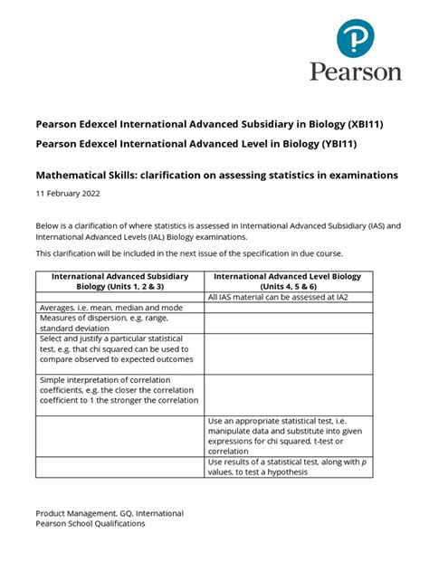 Ial Biology Clarification On Assessing Statistics In Examinations Pdf