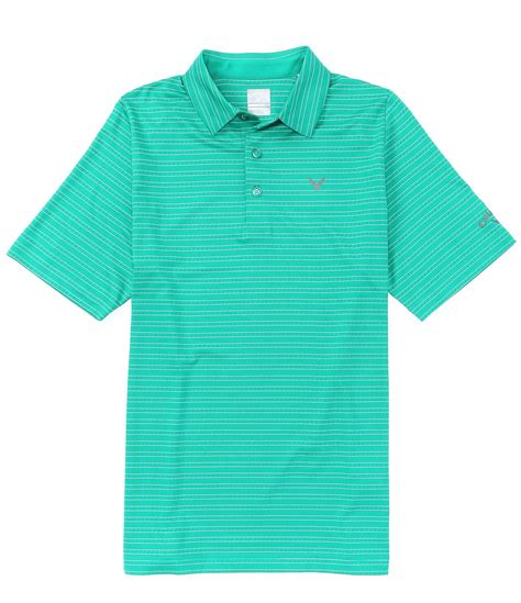 Fine Line Ventilated Stripe Short Sleeve Golf Polo Shirt Golf Green