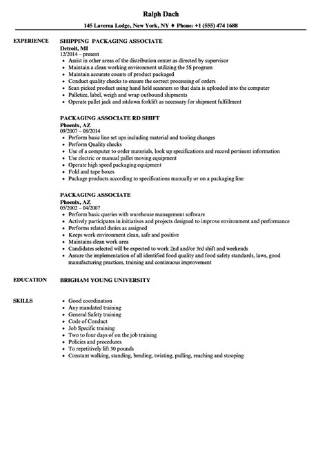 Packaging Associate Resume Samples Velvet Jobs