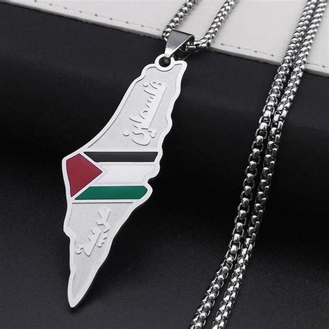 Gold Plated Palestine Flag Map Necklace Pendant With Chain Hot