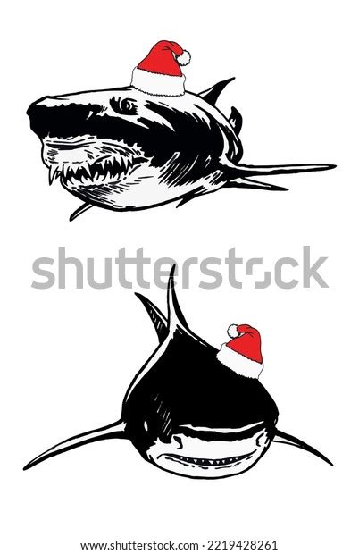 Graphical Set Sharks Santa Claus Hats Stock Vector Royalty Free