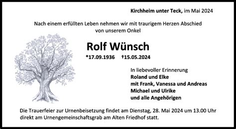 Trauer Rolf Wünsch 25 05 2024 Teckbote Trauerportal