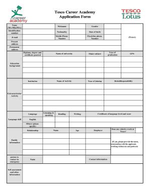 Tesco Application Form Fill Online Printable Fillable Blank