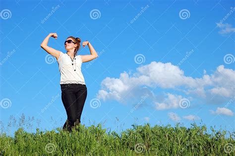 Beautiful Girl Over A Blue Sky Stock Image Image Of Happiness Playful 5466515