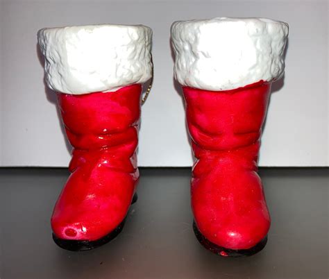 Pair Of Vintage Santa Boot Ornaments Porcelain Red Santa Boot Etsy