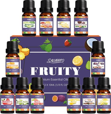 SALUBRITO Fruit Essential Oils Set 12 X 10ml Fruity Fragrance Oils For