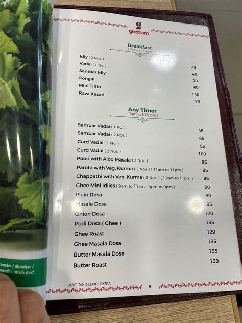 Menu At Geetham Veg Restaurant Chennai 102 82