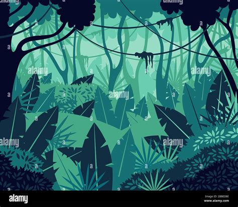 Colored Tropical Rainforest Jungle Background Vector Graphic