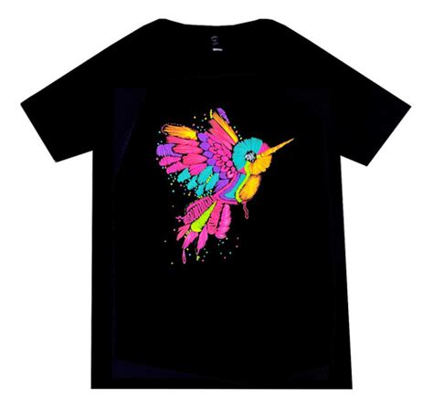 Playera Colibrí Efecto Bordado Fluorescente Neón Luz Negra Meses Sin