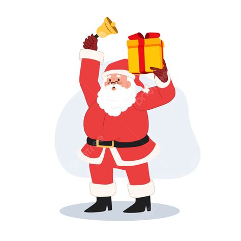 Happy Santa Claus Is Holding T Box And Ring The Bell Is Christmas Character Png And Vector