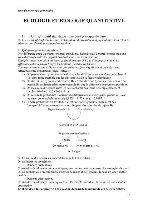 Ecologie Et Biologie Quantitative ECOLOGIE ET BIOLOGIE QUANTITATIVE I