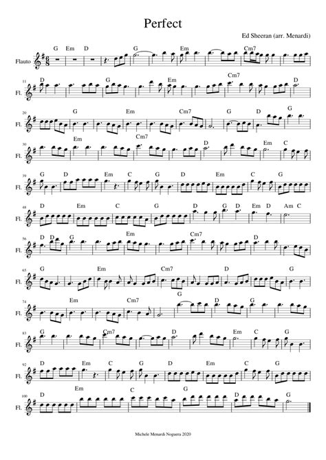 Perfect By Ed Sheeran Flute And Guitar Chords Sheet Music For Flute