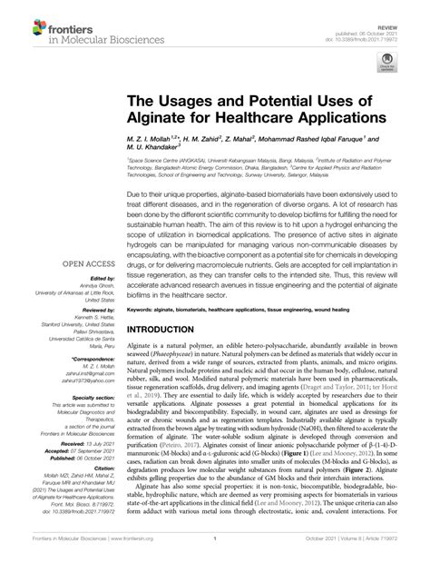 (PDF) The Usages and Potential Uses of Alginate for Healthcare Applications