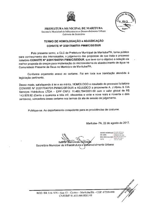 Termo De Homologacao E Adjudicacao 310817 211429 Prefeitura Municipal