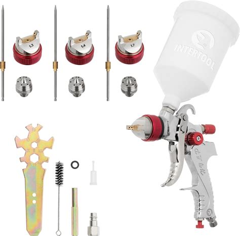 Intertool Hvlp Paint Spray Gun Kit 3 Air Cap Sizes 1 3 1 4 1 7 Mm Multi Purpose