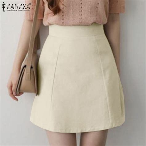 Zanzea Korean Style Womens Fashion High Waist Plain Mini Skirts Side