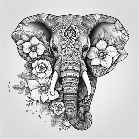 Premium Ai Image A Drawing Of An Elephant With Flowers On The Front