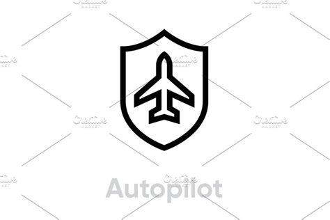 a black and white icon of an airplane in the middle of a shield on a ...