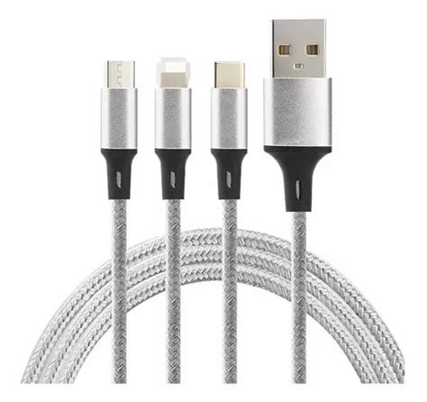 Cable Premier Home 1 Metro Plateado Con Entrada USB Salida V8 Tipo C