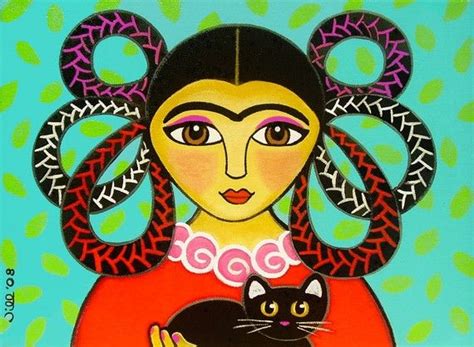 FRIDA Kahlo And Black CAT Folk Art PRINT From Original Painting By Jill