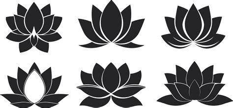 Black And White Lotus Flower Icons Set Set Of Lotus Flower Silhouettes Lotus Flower Silhouette