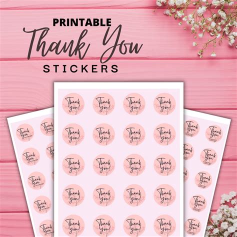 Printable Thank You Stickers Instant Download Pink Sticker Thank You