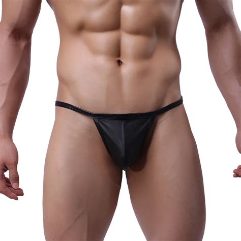 Mens G String Thongs Bikini Swimwear Seamless Leather Underwear Men Low Rise Bulge Pouch Sexy