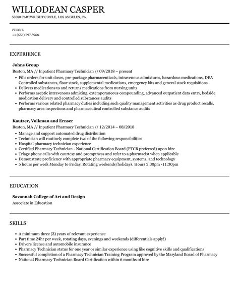 Inpatient Pharmacy Technician Resume Samples Velvet Jobs