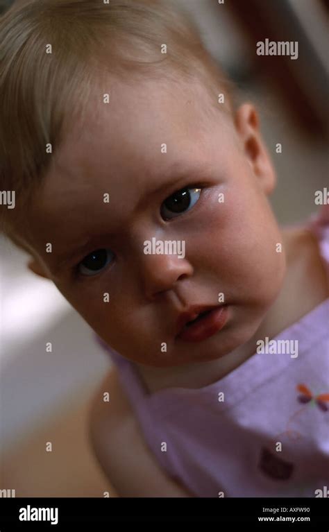 Indoor Flat Room Close Up Child Baby 0 5 Sit Face Wince Facial