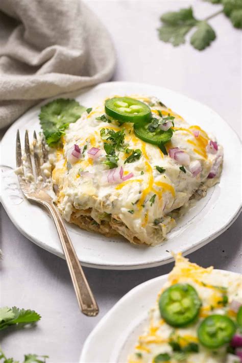 Creamy Green Chili Chicken Enchilada Stack Lauren Fit Foodie