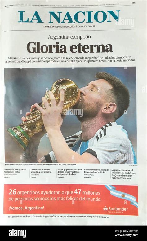 Argentine newspaper La Nacion front page with photo of Lionel Messi ...