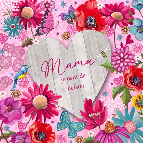Moederdag Bloemen Hart Hout Vlinder Moederdag Kaarten Kaartje2go