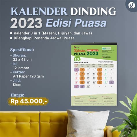 Kalender Dinding Masehi Hijriyah Jawa Edisi Puasa Yufid 2023 Toko Muslim Title