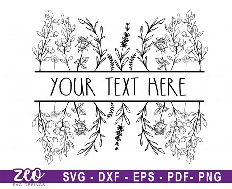 Floral Split Frame Svg Flower Split Monogram Svg Files Clipart Files Svg Botanical Frame Svg