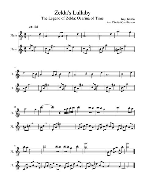 Zeldas Lullaby For Two Flutes Sheet Music For Flute Woodwind Duet