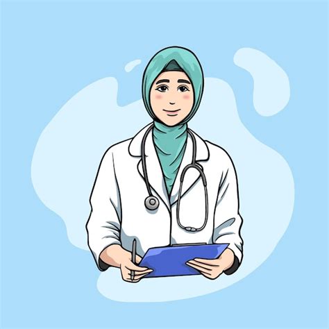 Premium Vector Vector Hand Drawn Female Doctor Wearing Hijab And