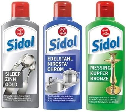 SIDOL SET 3 X Je 250ml 1 X Messing Kupfer Bronze 1 X Silber Zinn Gold 1