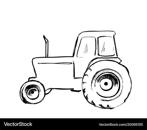 Tractor Sketch Agricultural Machine Hand Drawn Vector Image