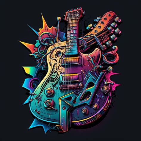 Premium Photo A Colorful Guitar With The Word Music On It