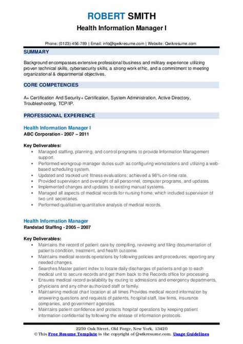 Health Information Manager Resume Samples Qwikresume