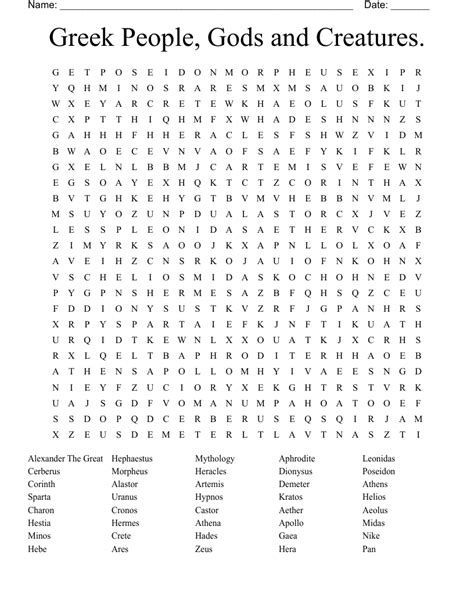 Greek People Gods And Creatures Word Search WordMint